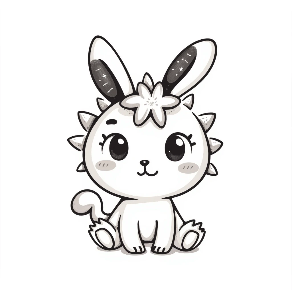 Kawaii bunny plant dragon with tiny spikes, extremely cute, VERY exaggerated proportions, oversized head, enormous sparkly eyes taking up most of the face, tiny body, stubby limbs, blushing cheeks, pastel colors, small mouth, adorable expression, colored pencil texture, visible pencil strokes emoji