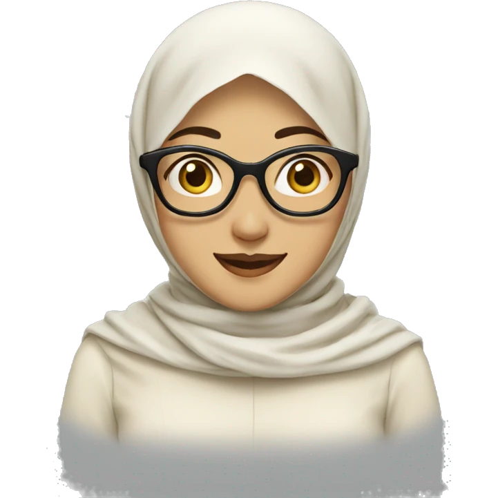 asian woman with cream hijab and glasses with happy expression emoji