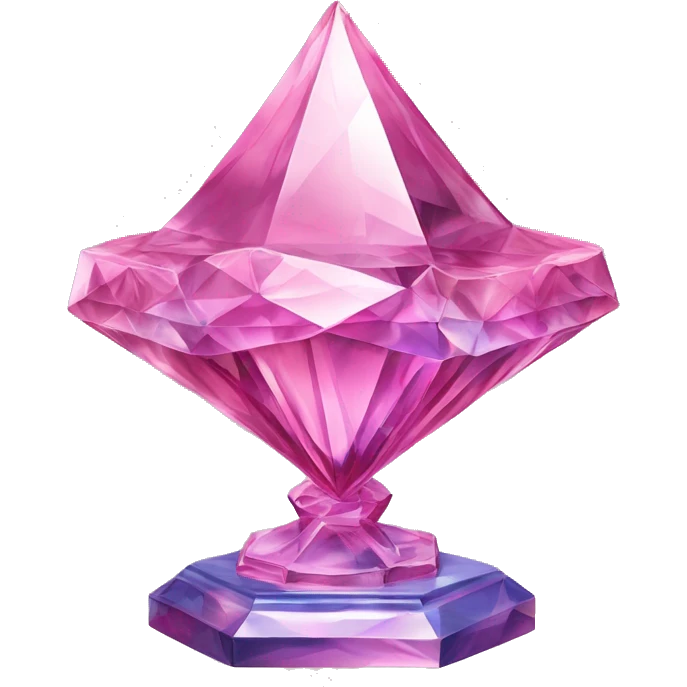 crystal sculpture Mage hat with a geometric, faceted design. The hat is standing upright on a base with angular and baroque features. The vibrant midtone tints of pastels and pink highlights the sharp edges and planes. detailed hat emoji