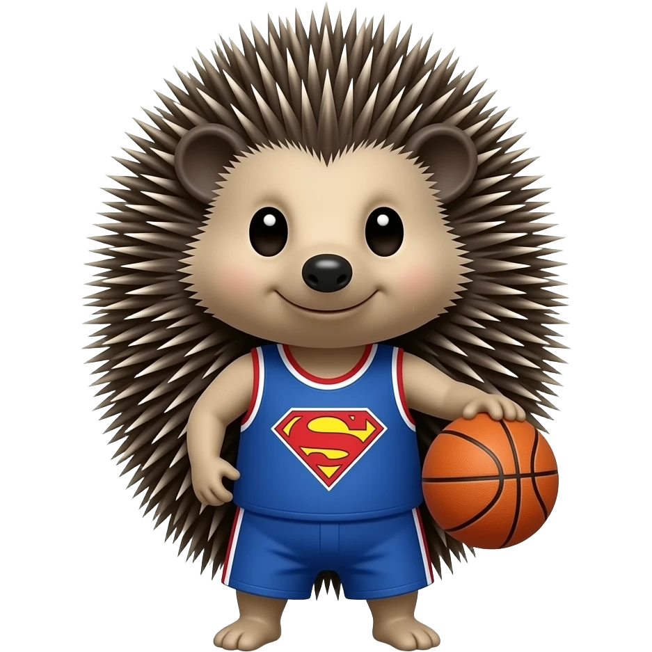 Hedgehog with super fun jersey , playing basketball  front facing emoji