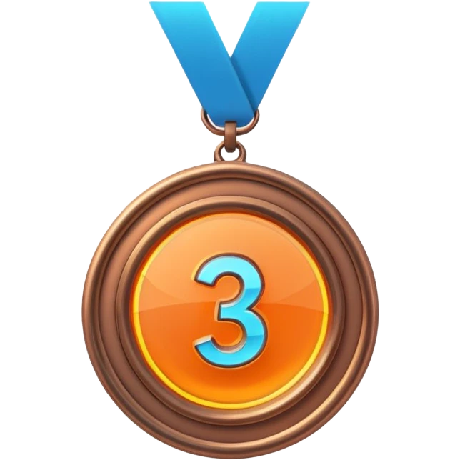 medal number 3, minimalistic bronze transparent glass 3d neon glowing emoji