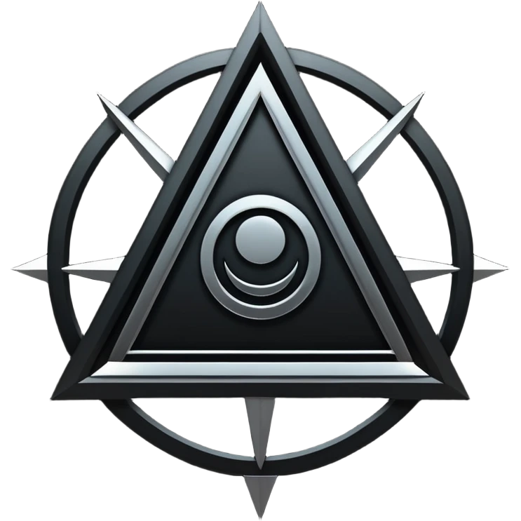 Emoji, dark futuristic occult sigil, symmetrical geometric shape, black metal, gothic cyber aesthetic, minimal flat design, sharp edges, centered, transparent background do not use any other colors but black emoji