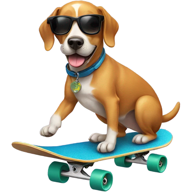 Dog riding a skateboard with sun glasses emoji