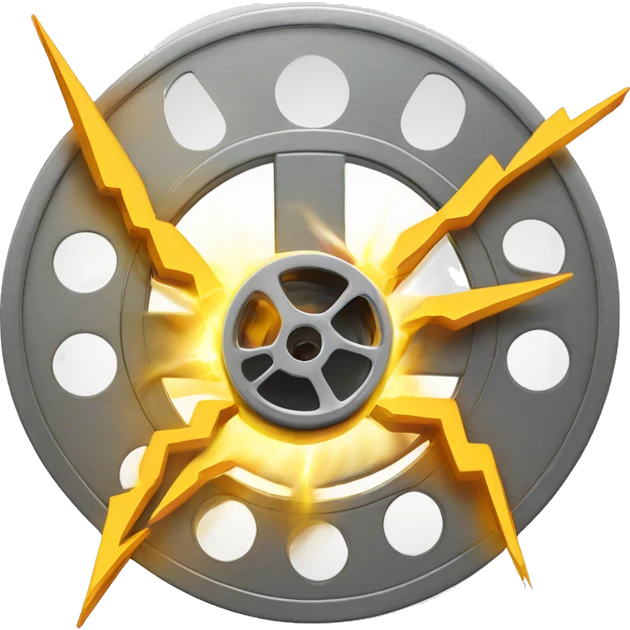 a lightening bolt that pierces through the centre of a roll film reel emoji