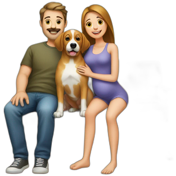 Femme enceinte et papa et un chien  emoji