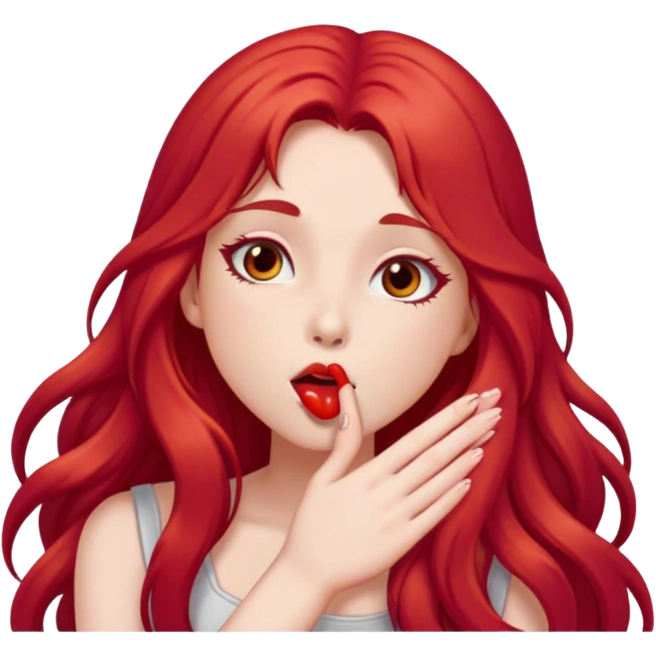 Girl long crimson hair blow kisses emoji