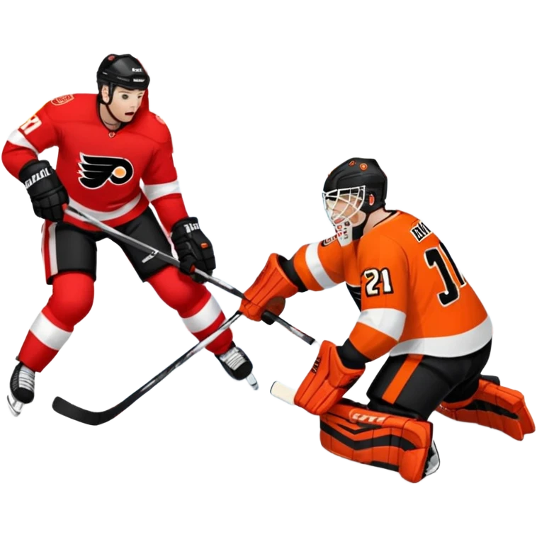 Detroit red wings shooting on Philadelphia flyers goalie emoji