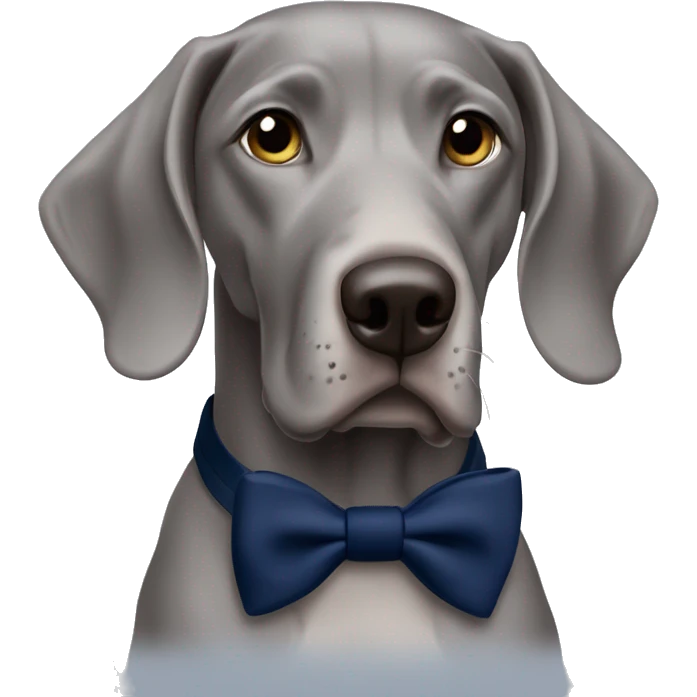 Weimaraner dog with navy bow tie around his neck looking cute  emoji