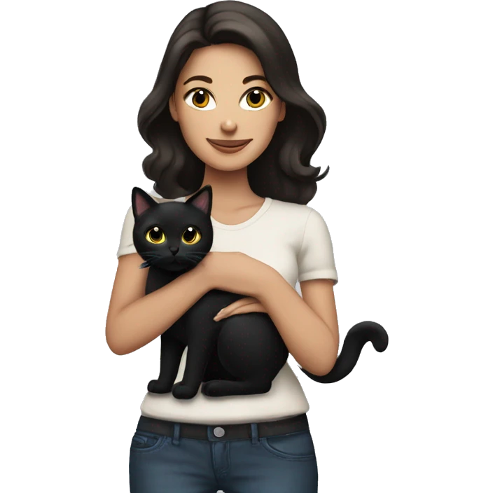 Pretty brunette woman holding Black cat emoji