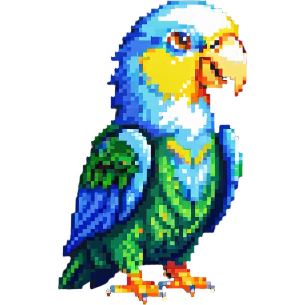 super minimal pixel art party parrot with big pixels in classic head-bob pose emoji