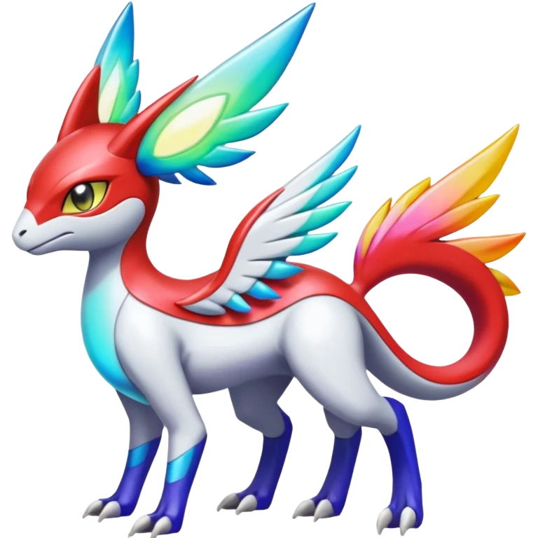Shiny Colorful Meloetta-Latias-Koraidon-Peppercat-Wargreymon-Protogen-Pokémon-Digimon-Fakémon-fusion-hybrid-creature emoji