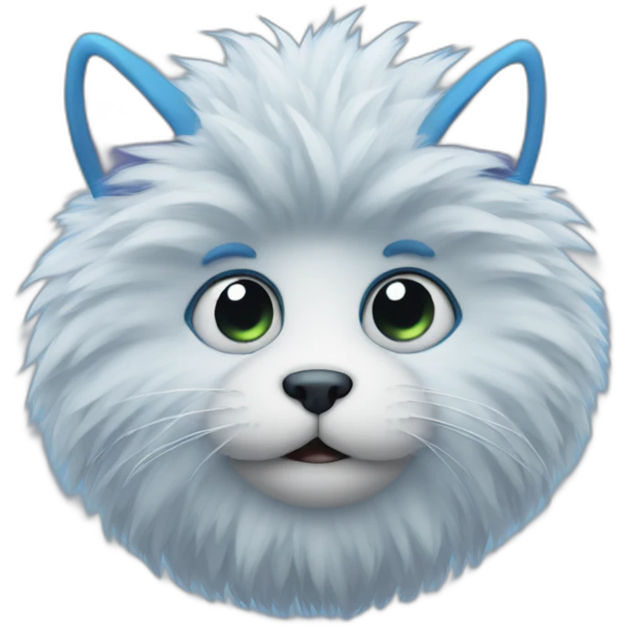 blue furry ball with single eye and emoji