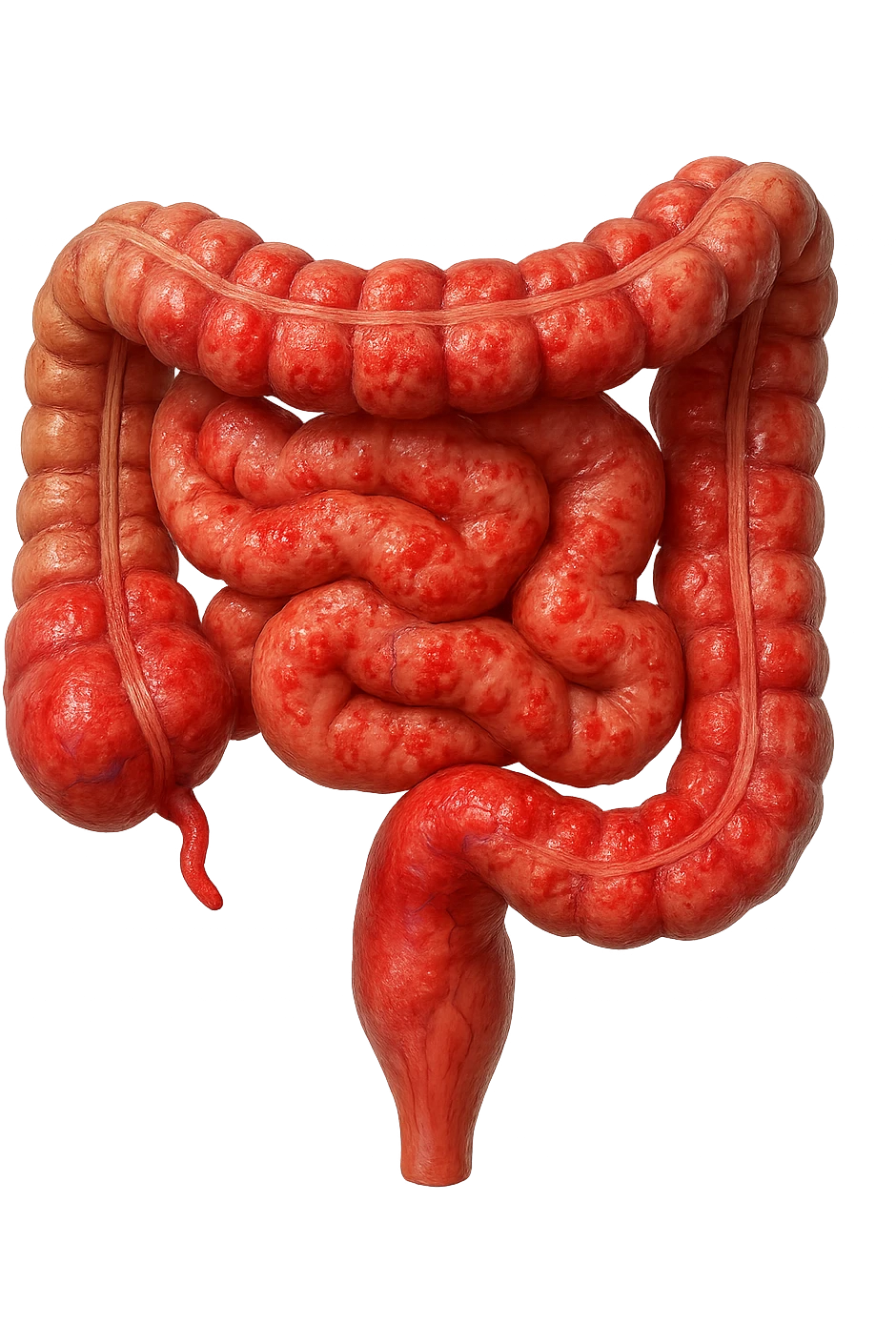 intestino umano anatomico infiammato, iperrealistico 4k, isolato su sfondo bianco emoji