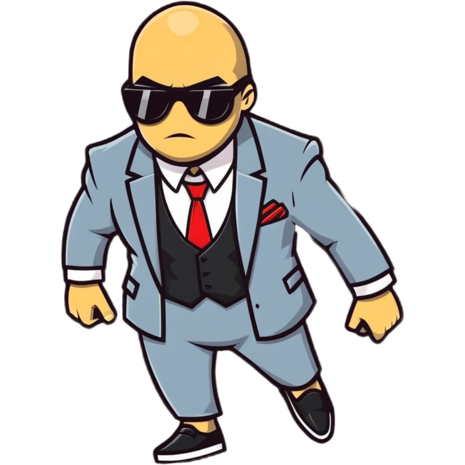 A gangster character walking with sunglasses and a power outfit in an alley, showcasing their gangster and combative nature emoji