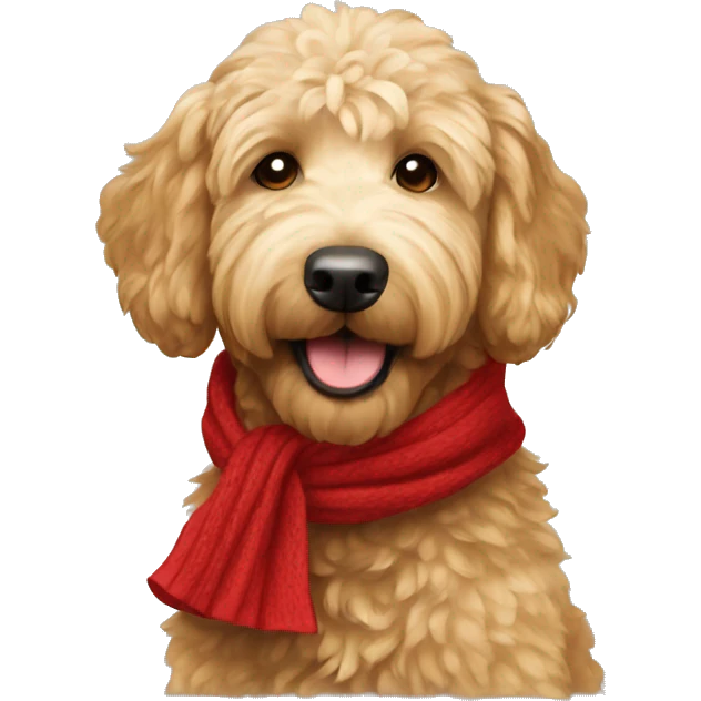 Golden doodle wearing a red scarf emoji