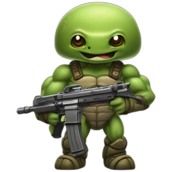 Strong muscles Mushroom turtle with a machine gun emoji