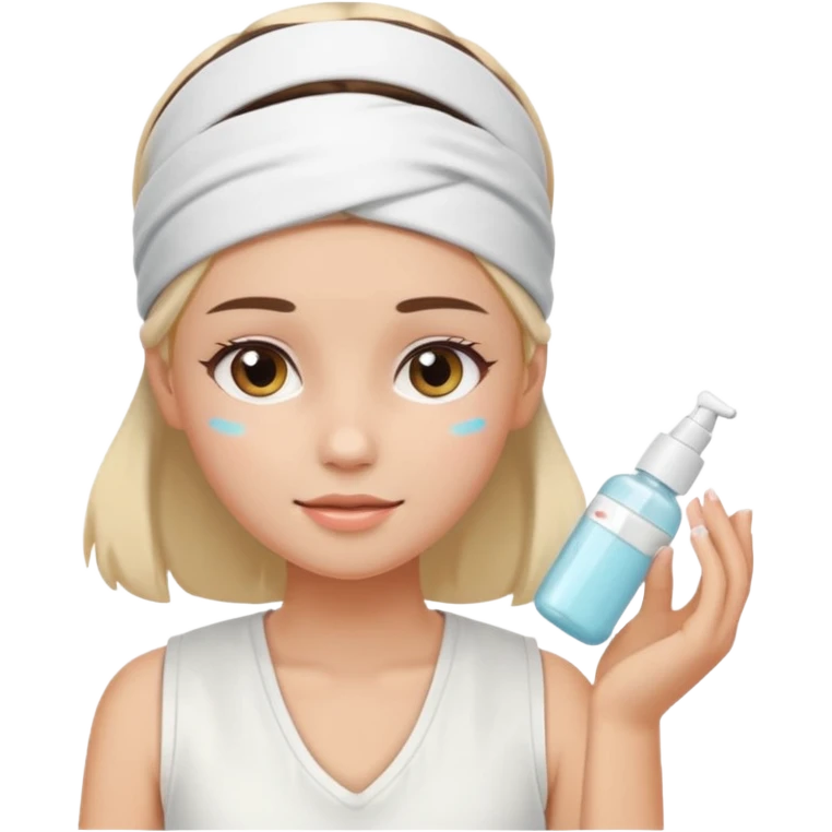 Clean girl aesthetic emoticons, apply skincare products, headband, glowing skin, white vest, soft lighting emoji