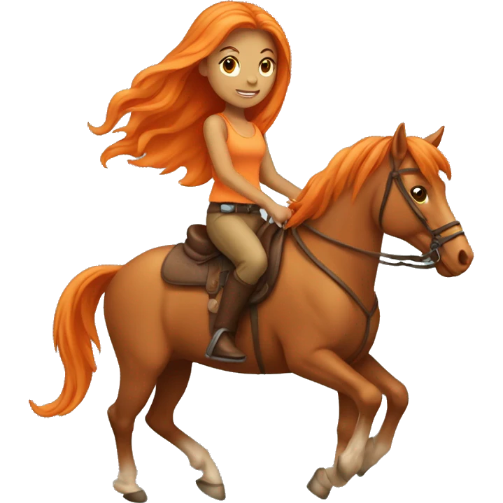 Tan girl with long orange hair riding a horse emoji