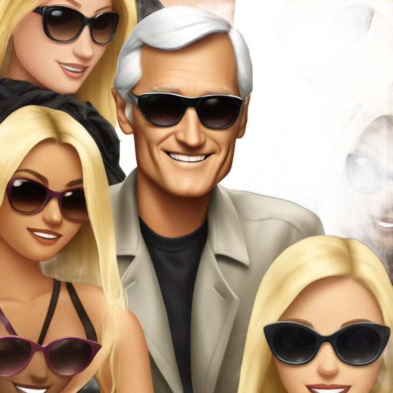 Young Hugh Hefner sunglasses with 4 beautiful blonde girlfriends emoji