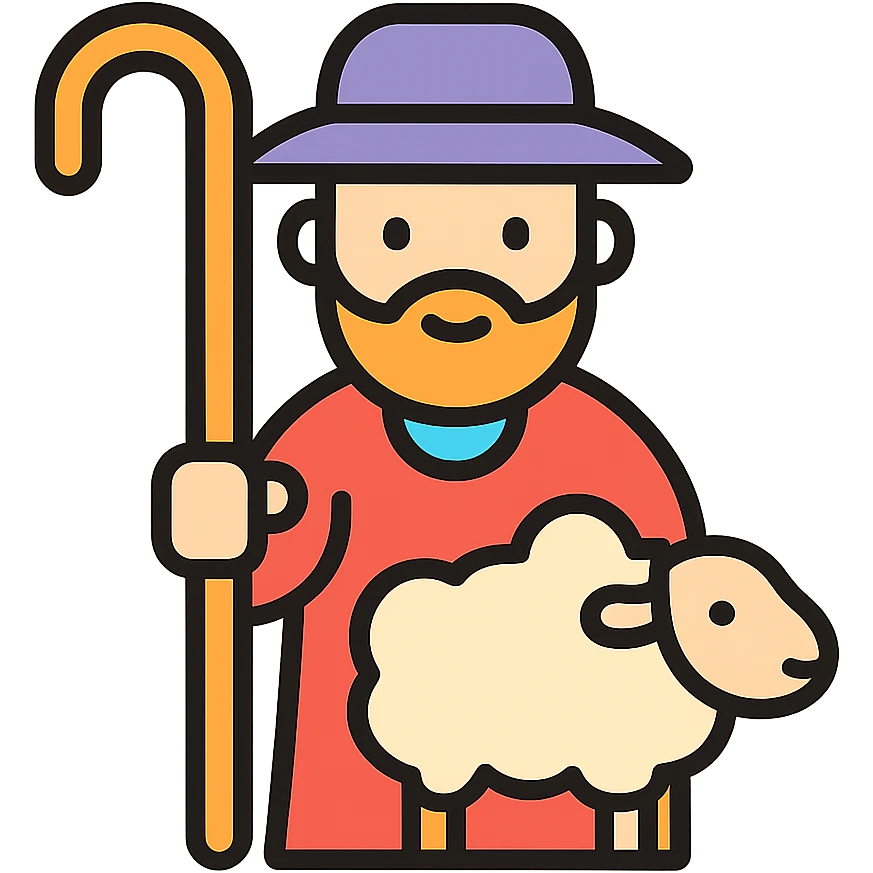 pastor con oveja, icono lineal color emoji