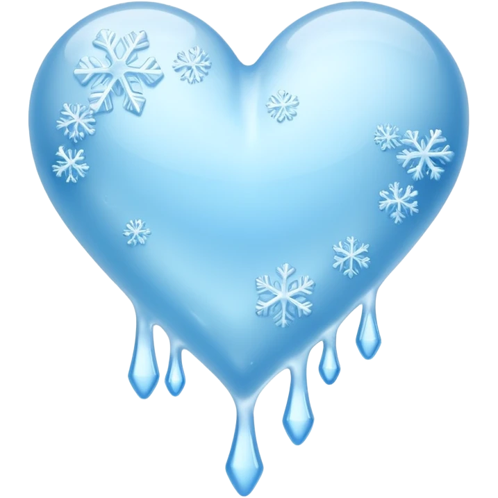 An ice blue heart with frost spidering across it and ice crystals dripping from it emoji