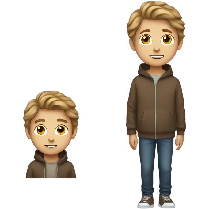 A boy eating a brown hoodie with light brown hair emoji