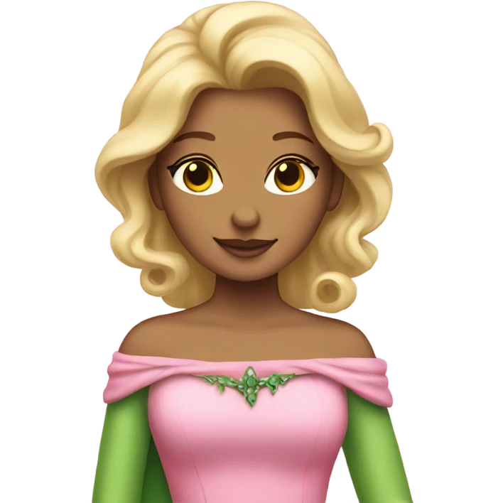 Blonde princess pink dress green skin emoji