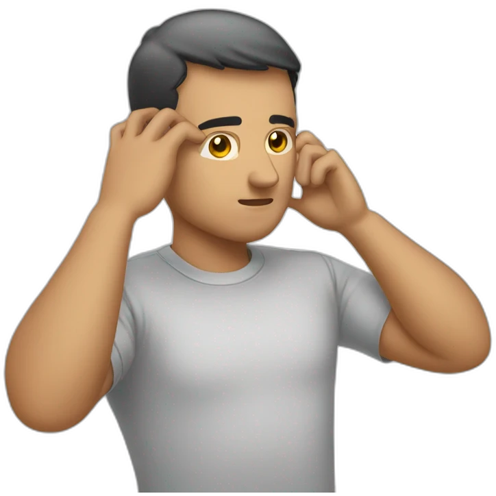 Man, fingers on his forehead emoji
