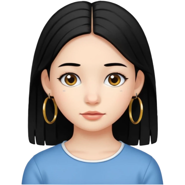 a young girl, with fair skin has medium length straight black hair and with hoops earrings. emoji