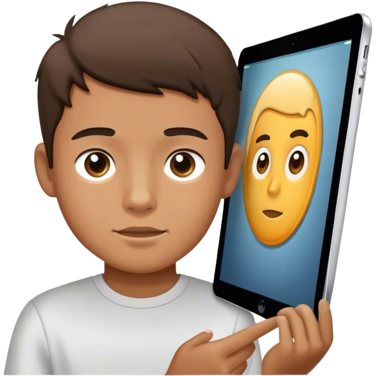 a boy on a ipad that is sticky emoji