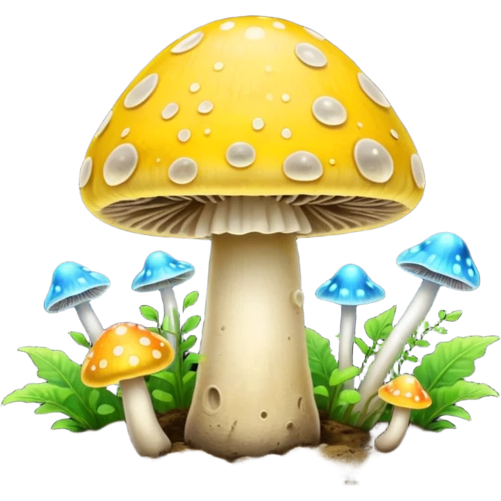 yellow glowing magic mushroom with dirt emoji