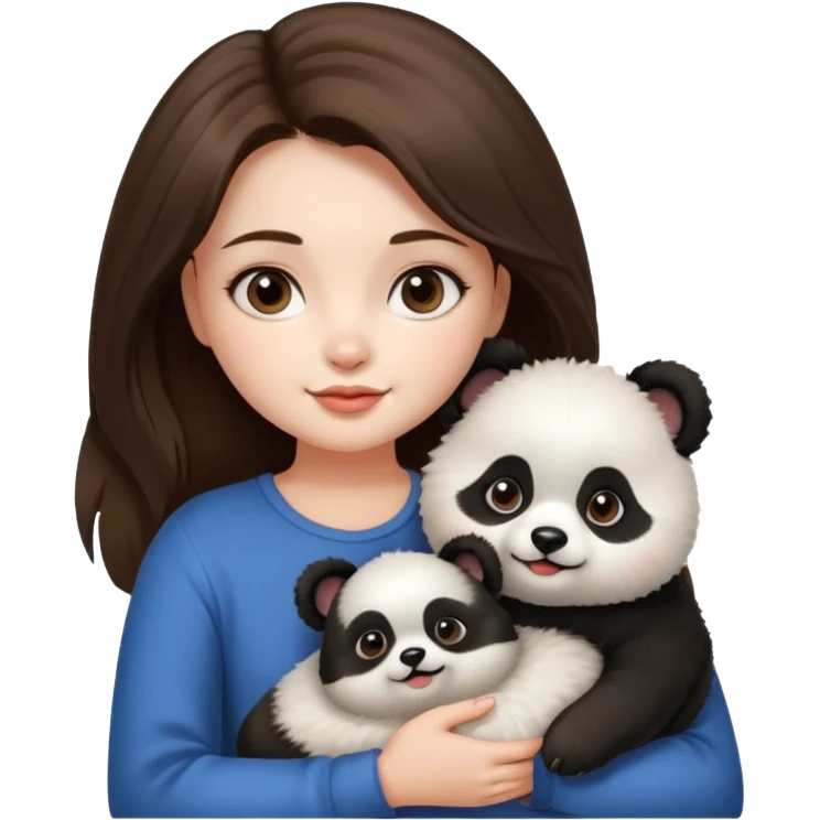 Girl with brunette hair is holding her dog thats a pomeranian and looks like a panda. emoji