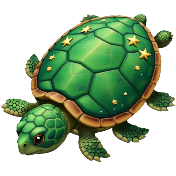 Turtle reflection in a mirror with stars emoji