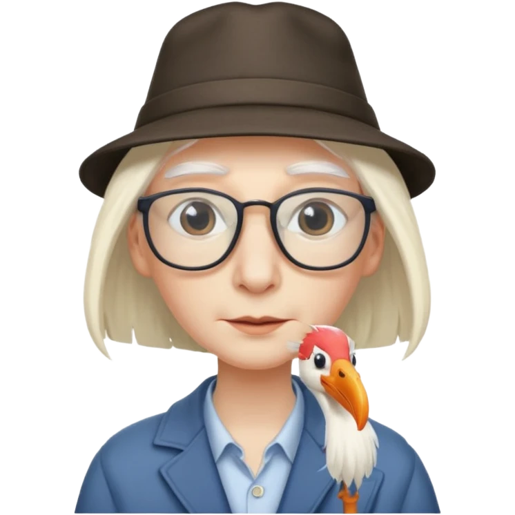 long hair stork with glasses and hat emoji