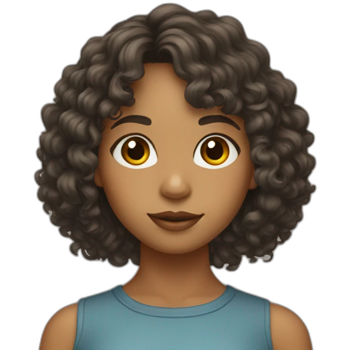 mixed girl with shoulder length curly hair with bangs emoji