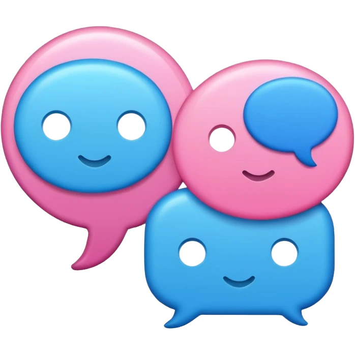 Create an emoji-style icon with two overlapping chat bubbles and a small phone or info symbol, representing ‘Contact Us’. Cute, colorful, rounded design emoji