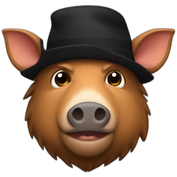 fullface brown boar tired of life with a black winter hat emoji