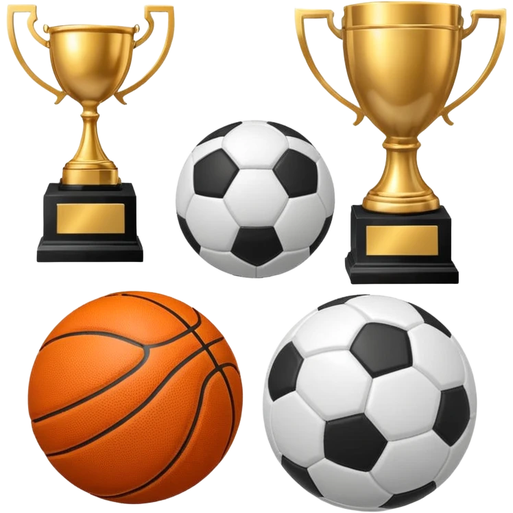 a basketball, soccer ball, volleyball, and a football all mixed with one trophy for a store logo emoji
