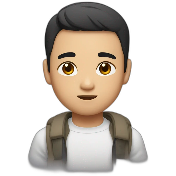 An Asian boy with a strong build, a bit dark complexion, a square face, strong masseter muscles, and a short haircut emoji