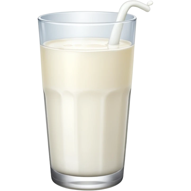the drink is only milk white, The bottom and mouth of the glass are the same width and thin a toll, There is only white liquid inside, photo realistic, like a third from left emoji