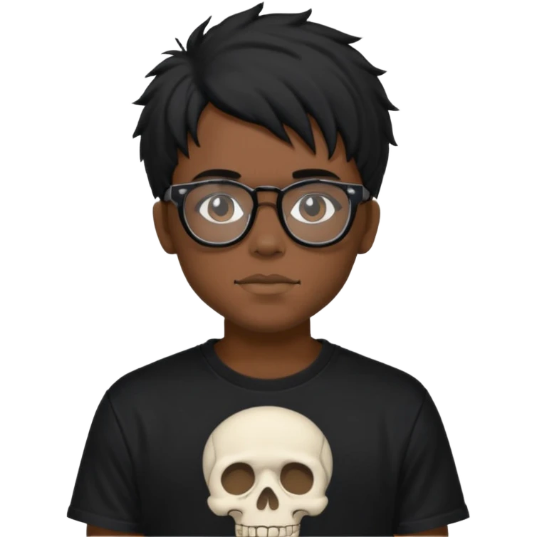 black anime hair guy with skeleton makeup. wearing a stussy tshirt with glasses emoji