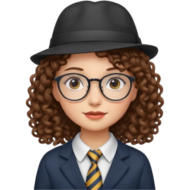 hatted girl with glasses and curly hair wearing tie emoji