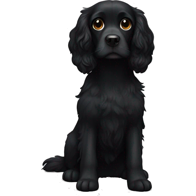 Small completely black spaniel with black fur on his whole face and white fur only on his chest emoji
