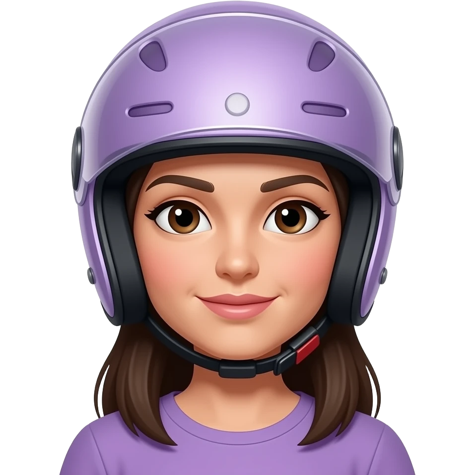 mujer morena con Casco de moto color lila emoji