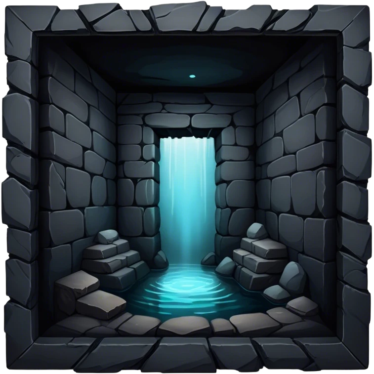 A dark, eerie, and endless well, its depths disappearing into an inky black void, with faint, glowing edges hinting at an unfathomable depth. The surrounding stone walls are worn and ancient, adding to the mysterious and ominous atmosphere emoji