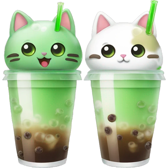 Bubble tea cat couple, miliky , green bubbles Bubble tea emoji
