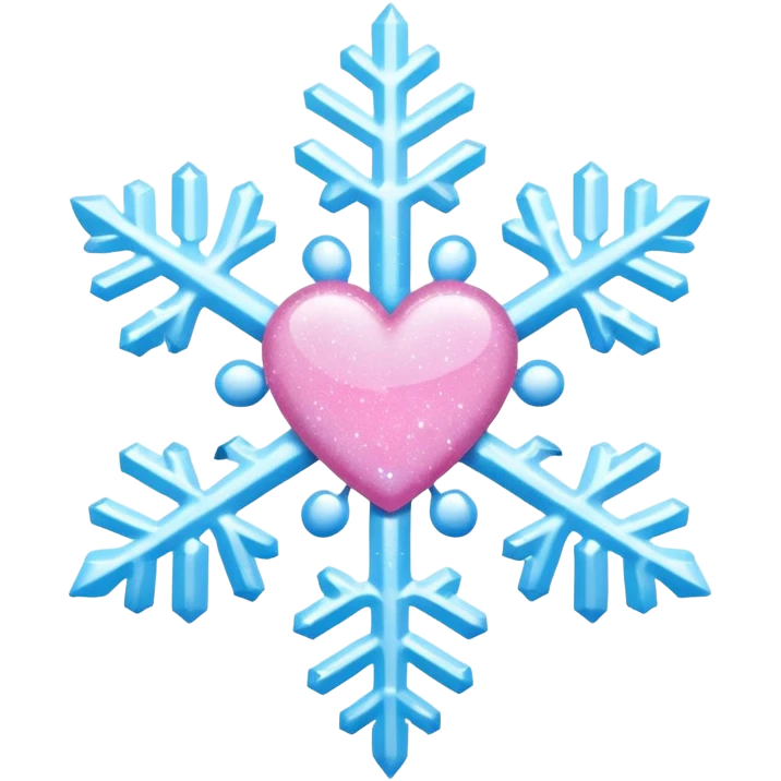 snowflake pink heart color white baby blue and pink glitter glow basic realist emoji