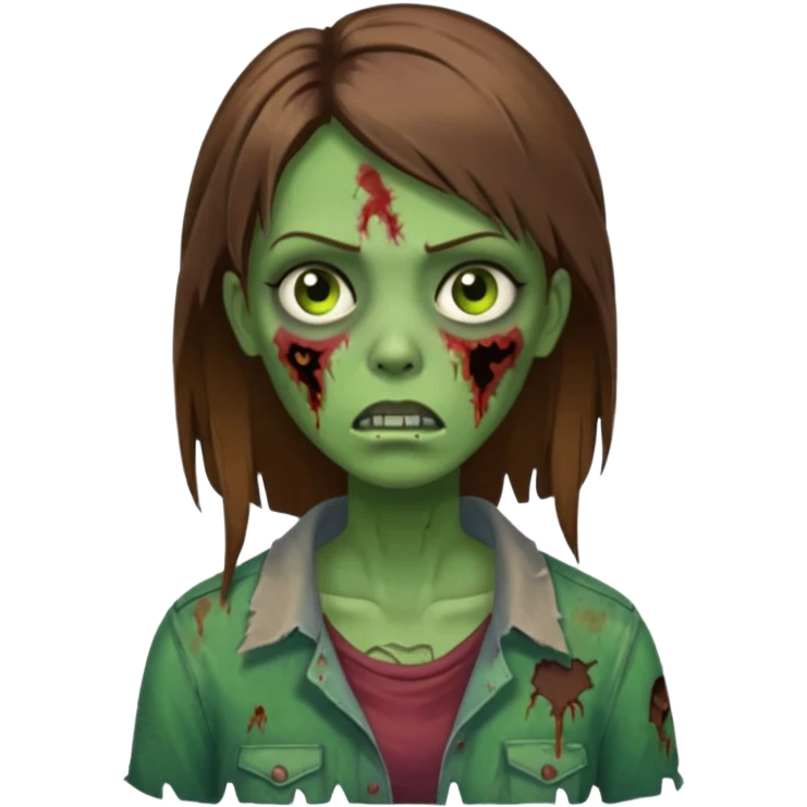 a zombie woman with straight brown medium hair with green skin emoji