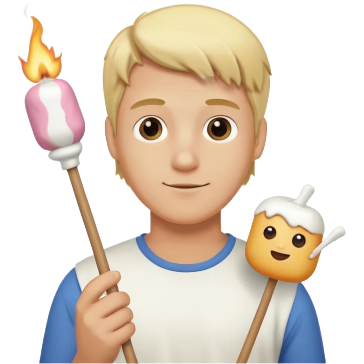 bşonde male holding marshmallow stick emoji