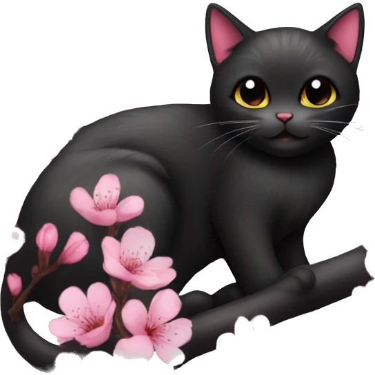 Cherry blossom flowers black cat  emoji